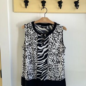 Karl Lagerfeld Black and White Mixed Print Sleeveless Tank